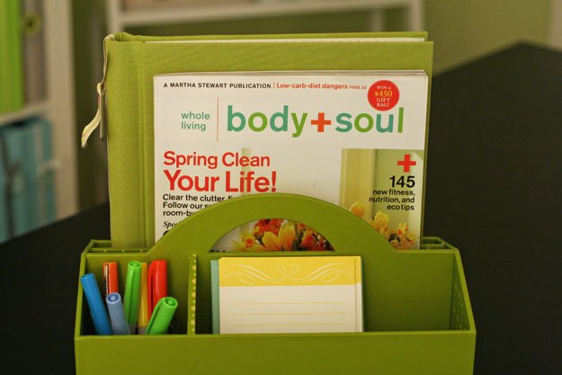 green paper and pen caddy