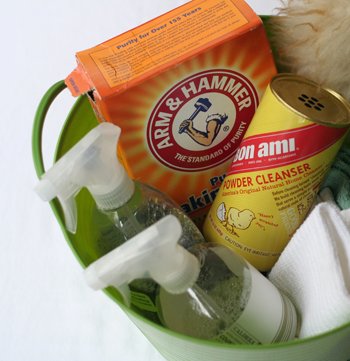 cleaning bucket with supplies