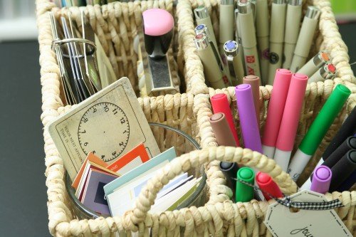 basket scrapbook storage