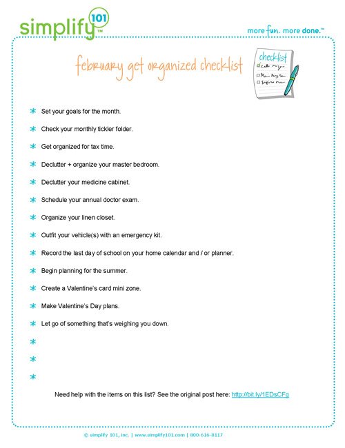 February Organizing Checklist from simplify101.com