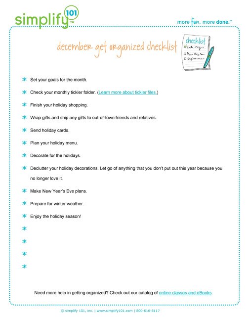 December Get Organized Checklist
